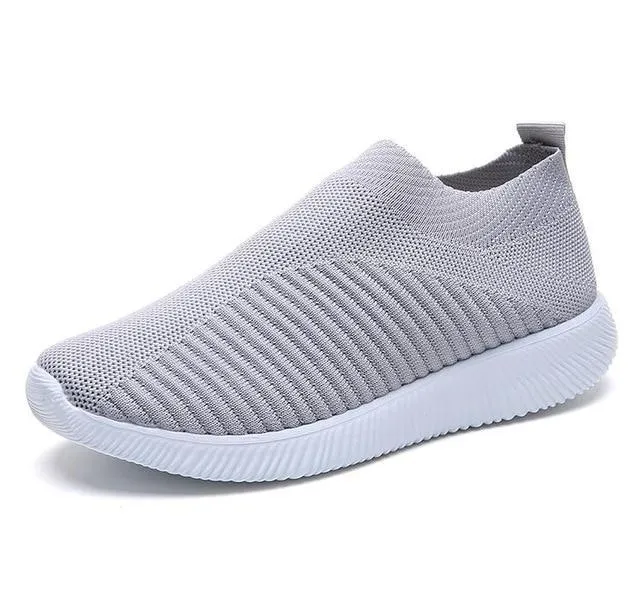 breathable air mesh sneakers women slip on platform knitting flats