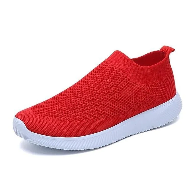 breathable air mesh sneakers women slip on platform knitting flats