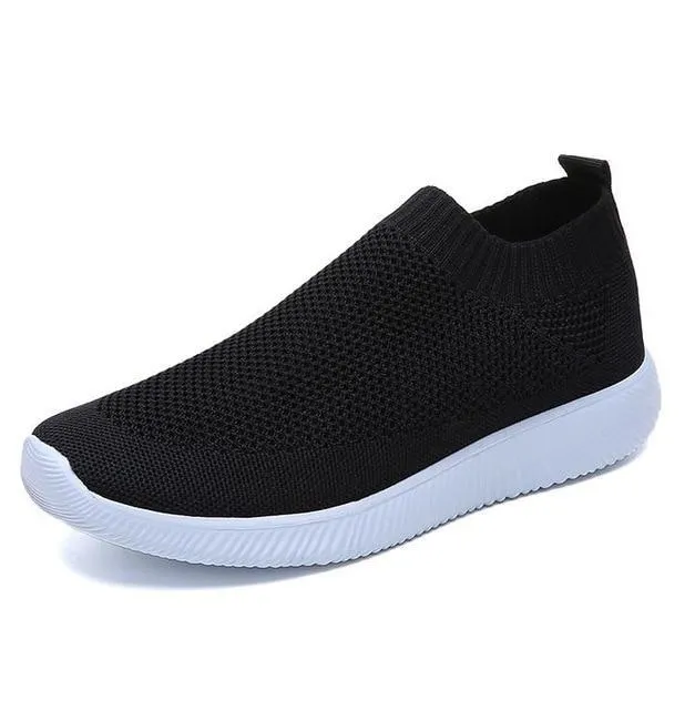 breathable air mesh sneakers women slip on platform knitting flats