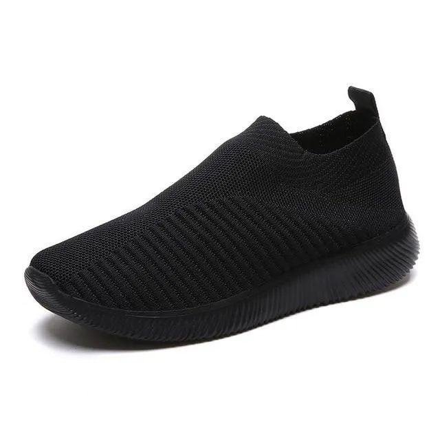 breathable air mesh sneakers women slip on platform knitting flats