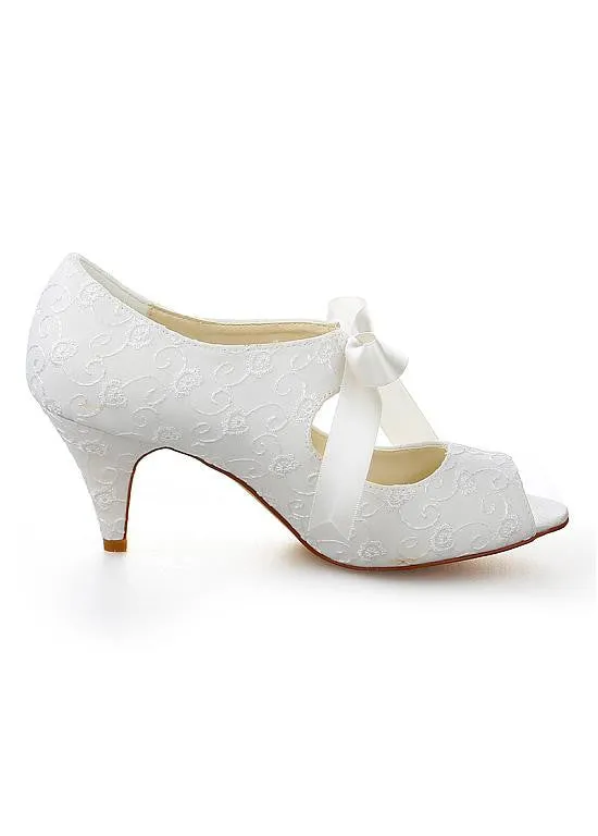 Bridal Shoes With Ribbon Light Ivory