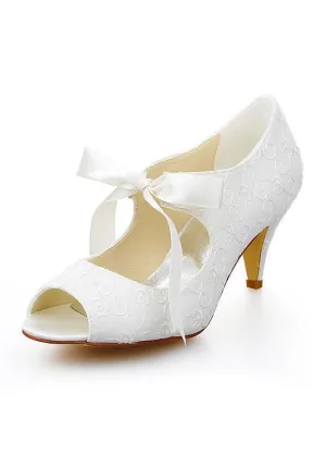 Bridal Shoes With Ribbon Light Ivory