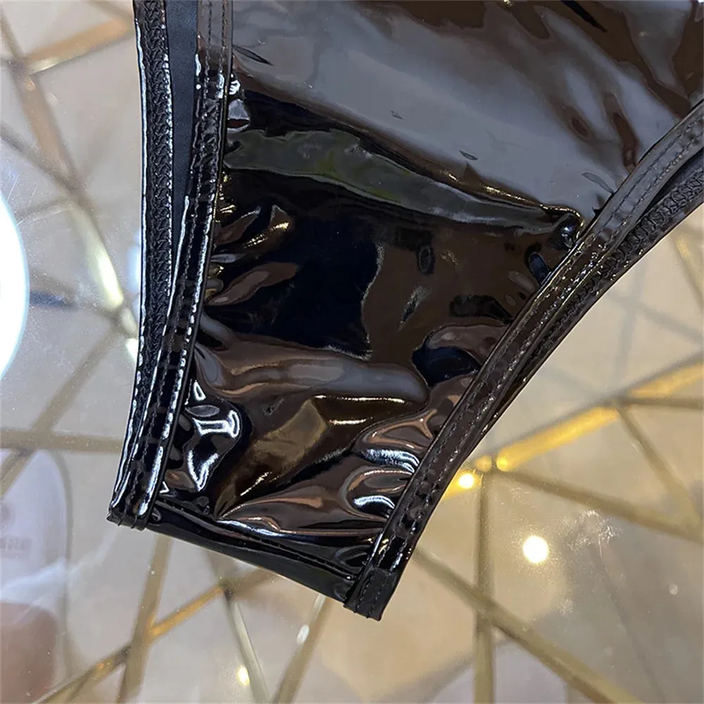 Bright Pvc Patent Leather Sexy Zipper Shorts Mini Shorts