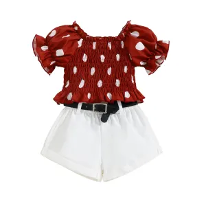 Bubble Short Sleeve Top Shorts with Belt Suit