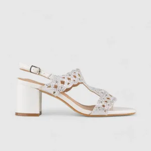 Bulbul Evening Block Heel Sandal White LU008