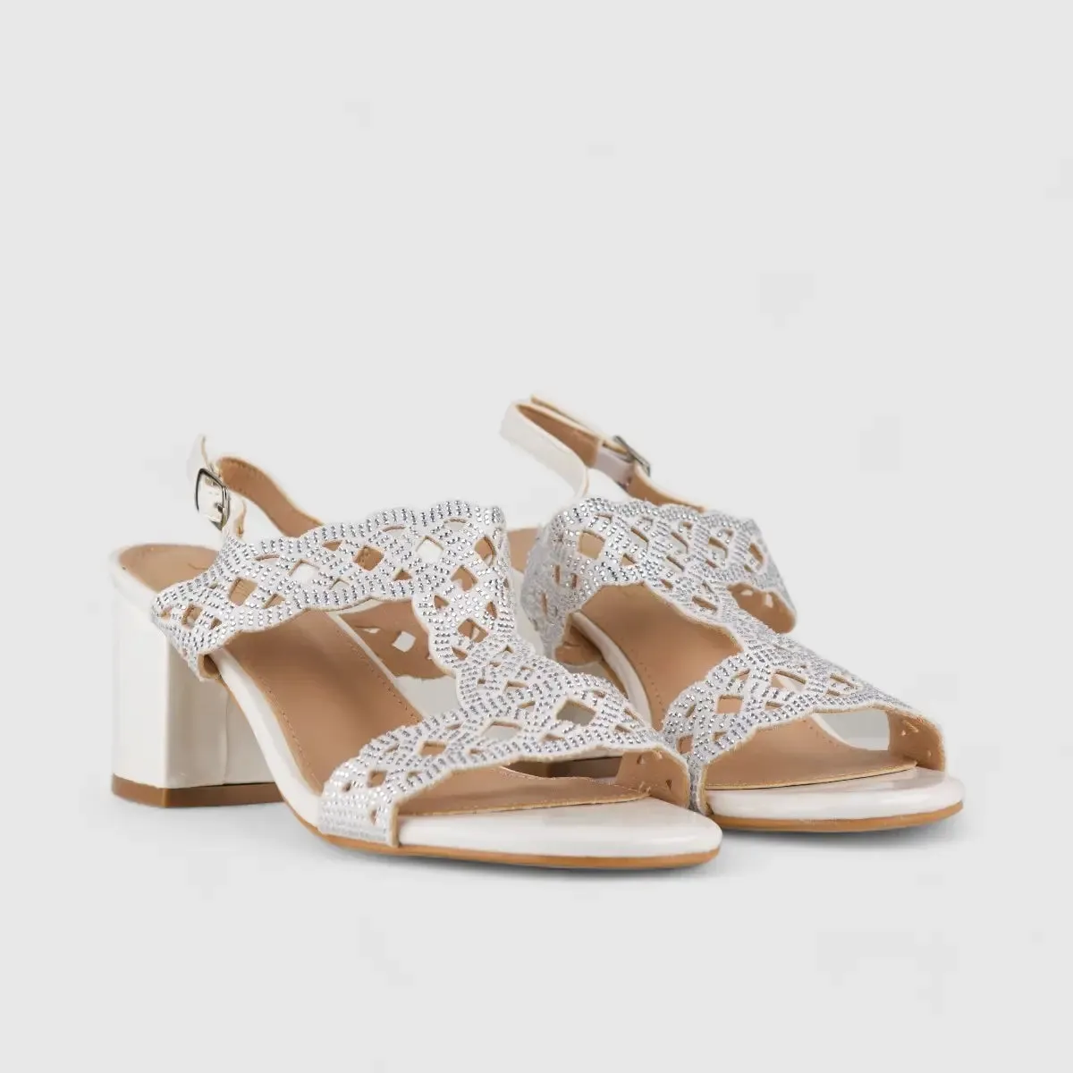 Bulbul Evening Block Heel Sandal White LU008