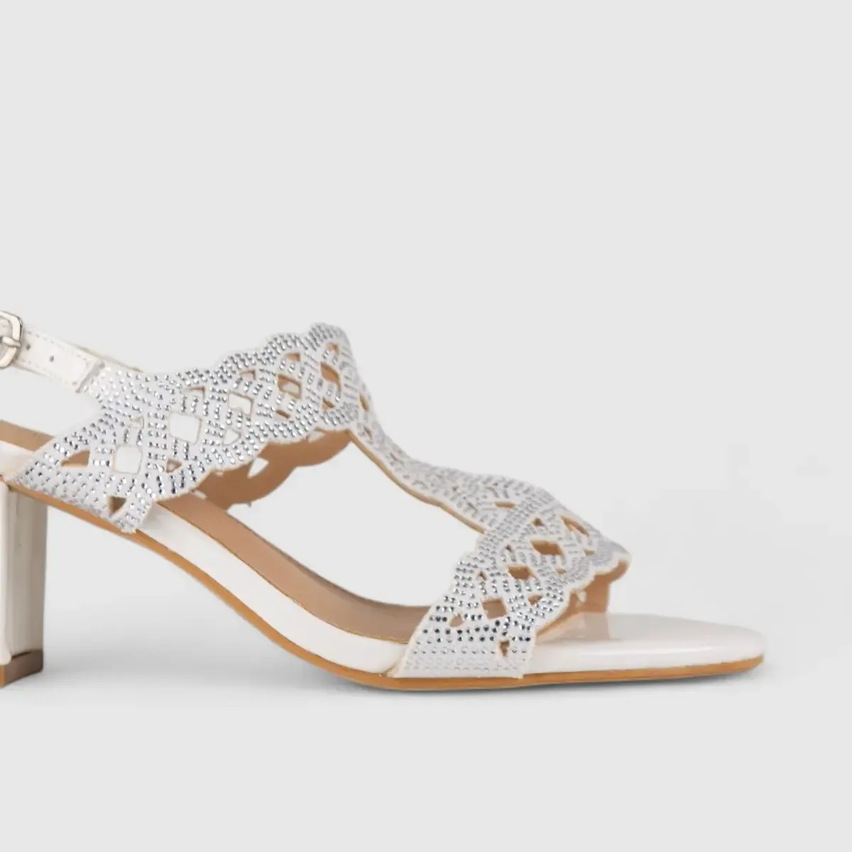 Bulbul Evening Block Heel Sandal White LU008
