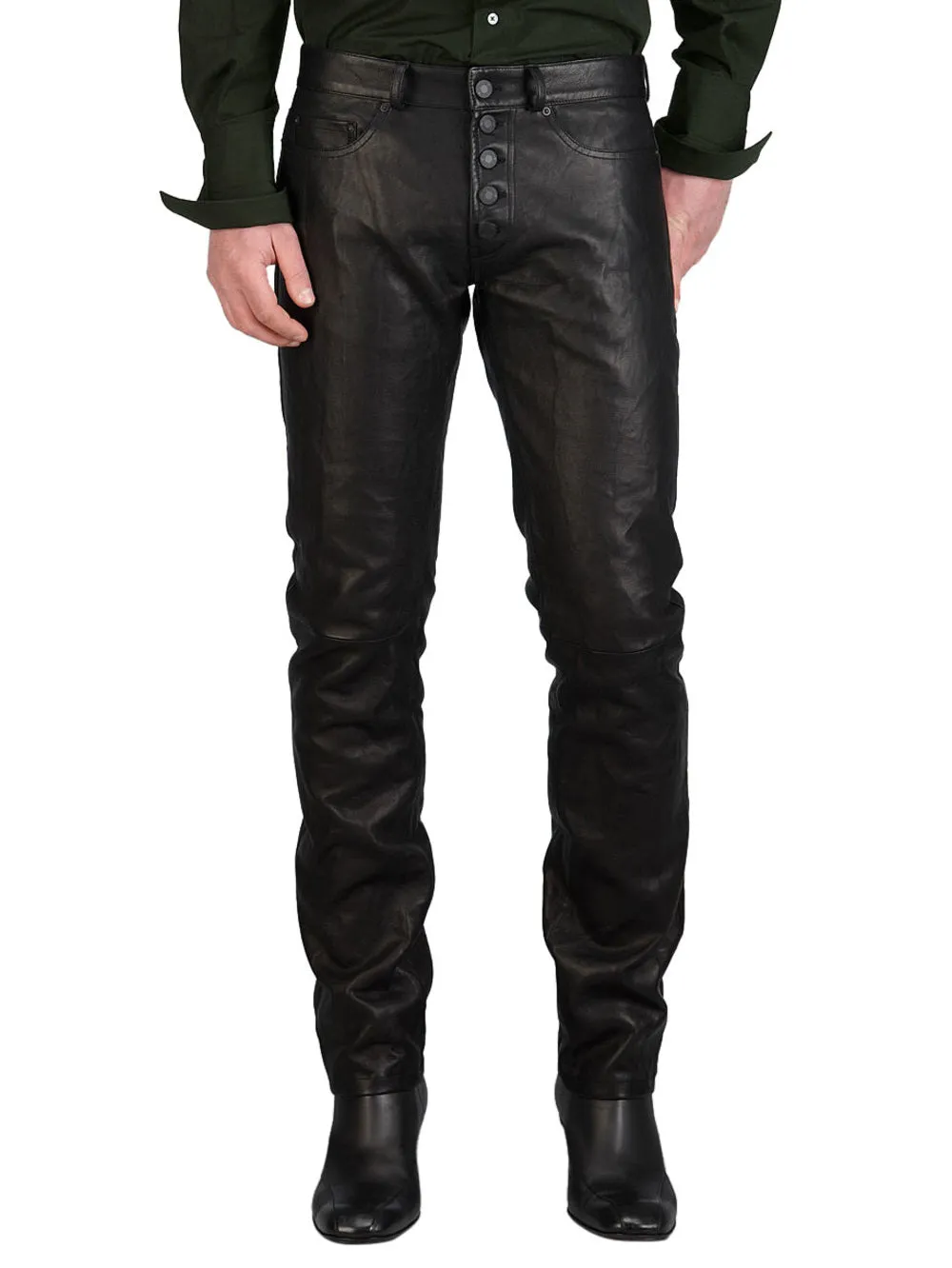 Buttoned Business Genuine Leather Pants for Men
