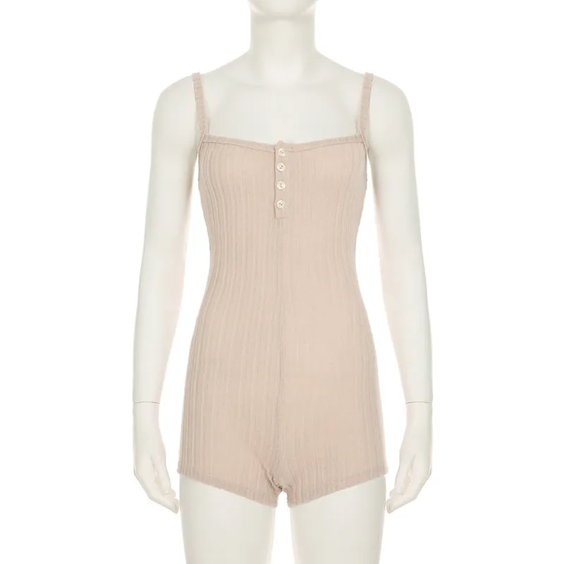 Buttoned slim elastic jumpsuit