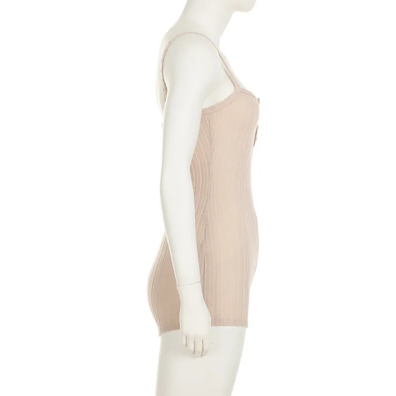 Buttoned slim elastic jumpsuit