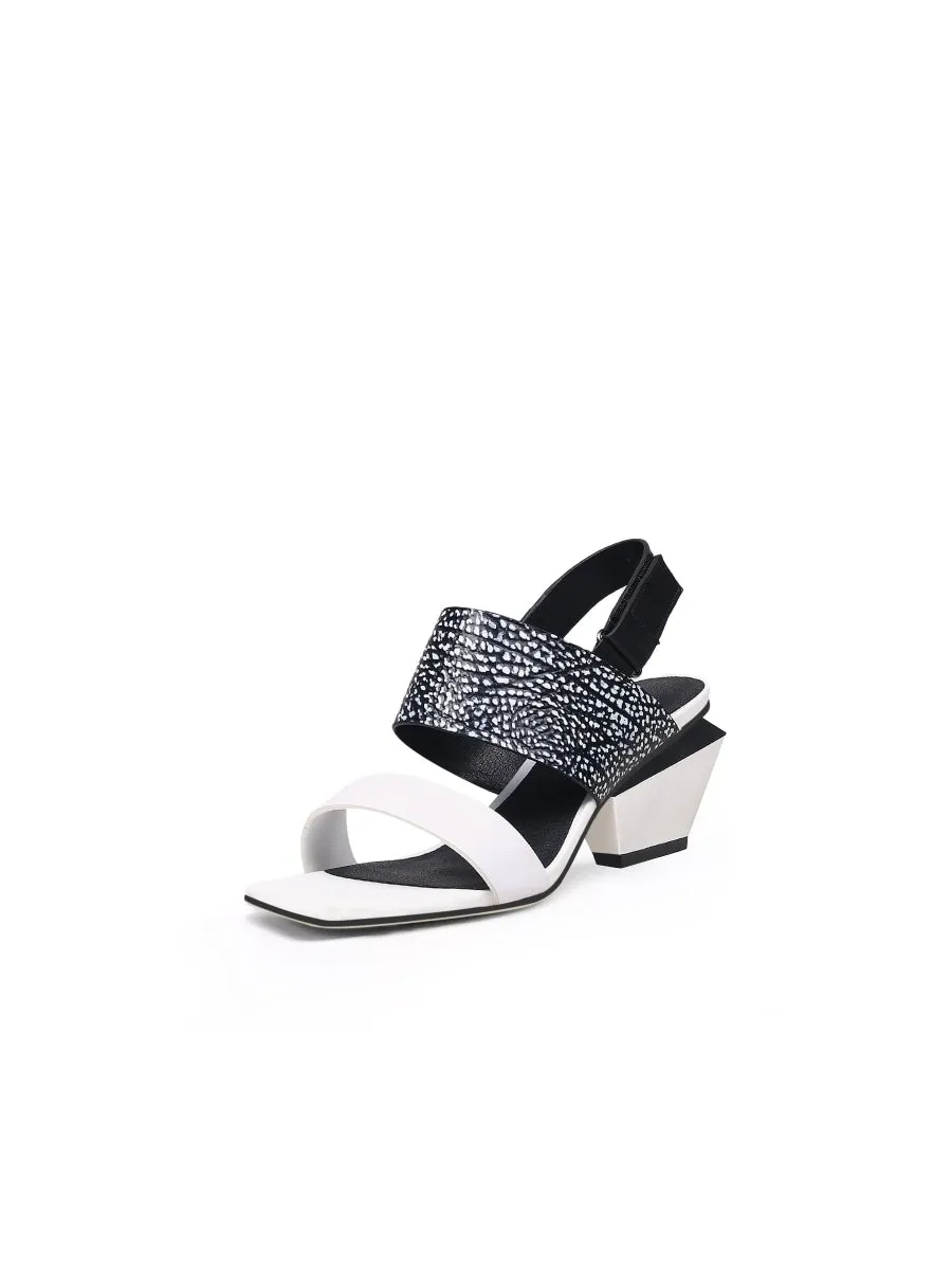 Casey Geometry Heels Leather White Slingbacke Sandals