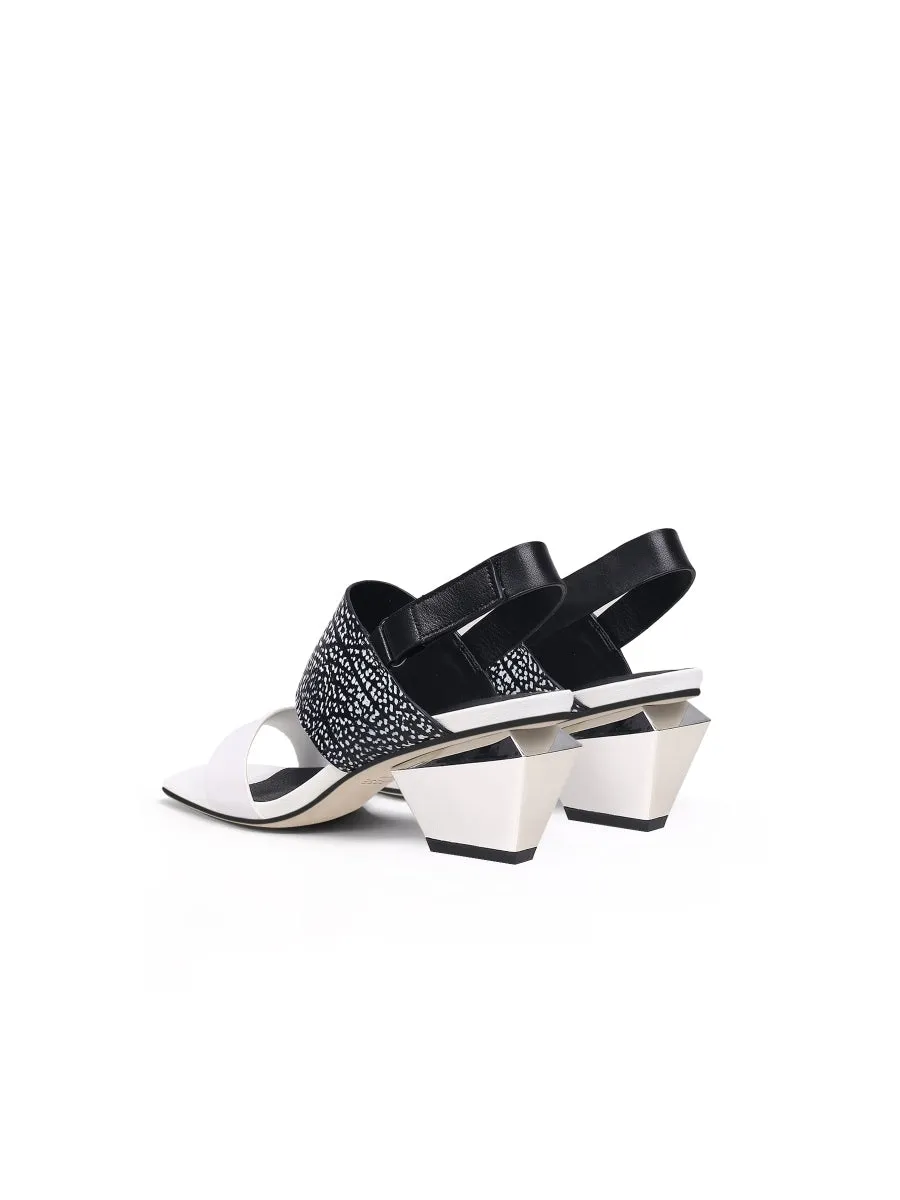 Casey Geometry Heels Leather White Slingbacke Sandals
