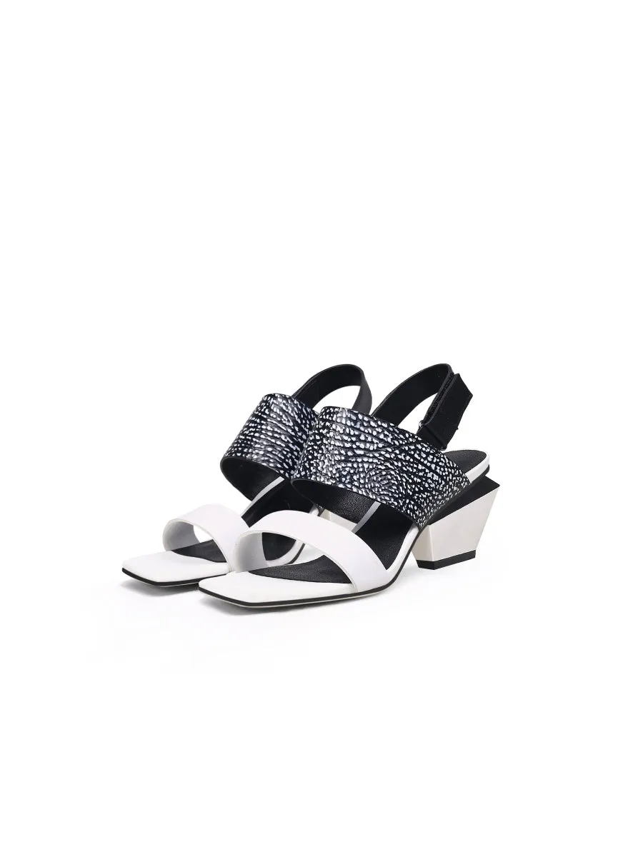 Casey Geometry Heels Leather White Slingbacke Sandals