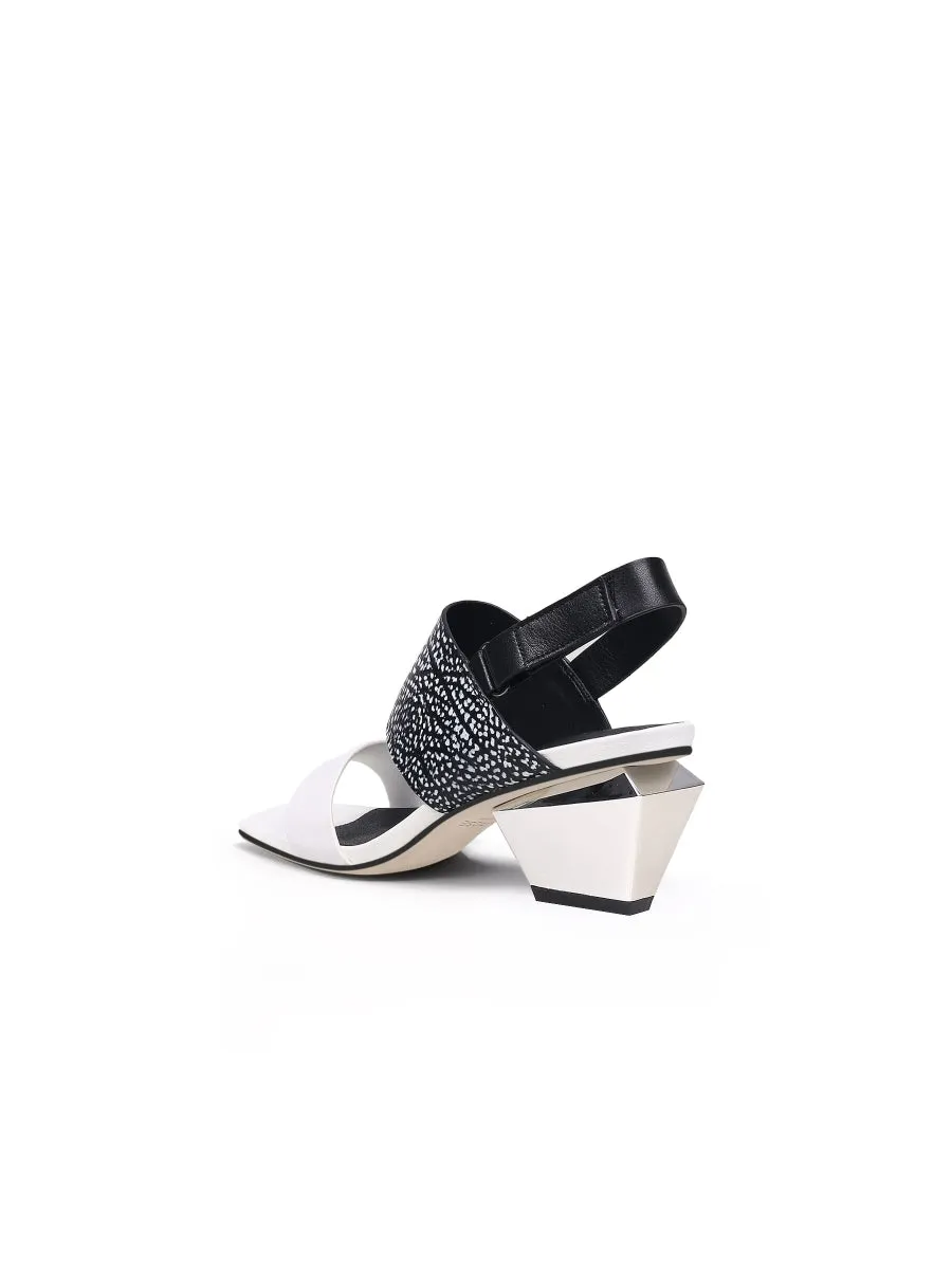 Casey Geometry Heels Leather White Slingbacke Sandals