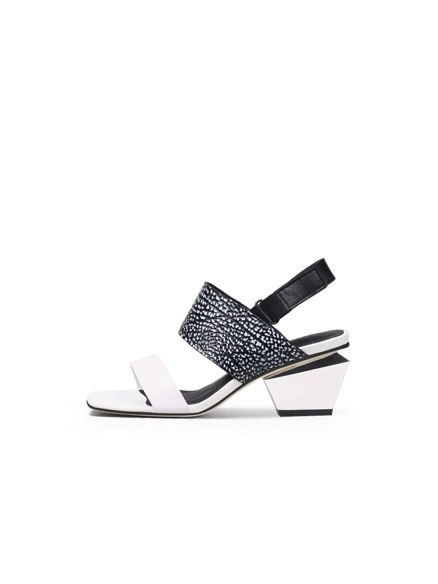 Casey Geometry Heels Leather White Slingbacke Sandals
