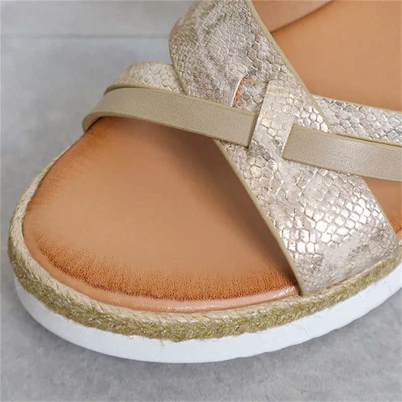 Casual Cross Strap Wedge Heel Buckle Roman Sandals for Women
