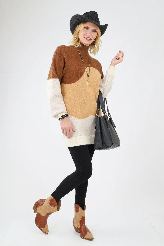Casual Western Colorblock Booties - Brown