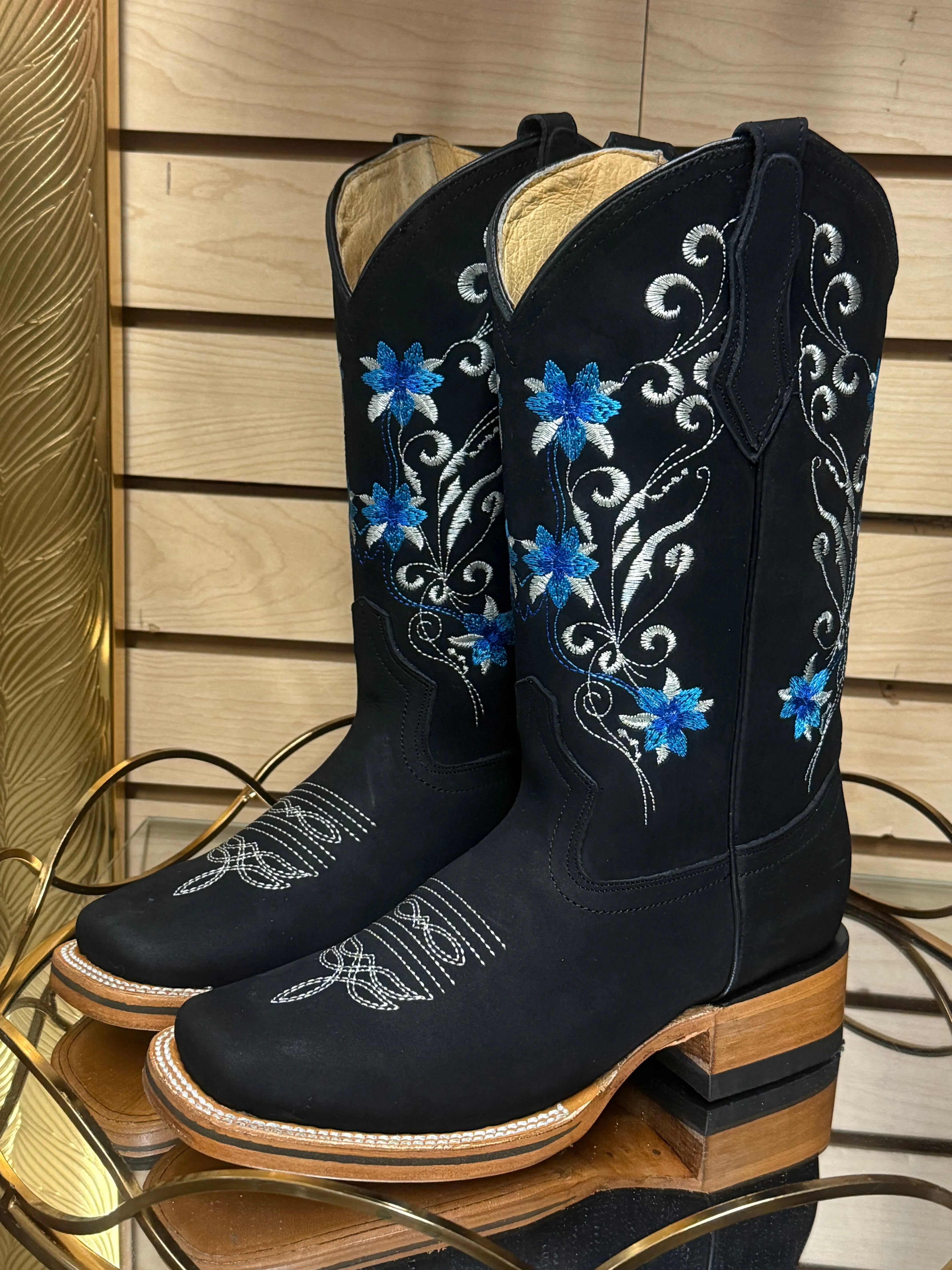 Celeste| Black Womens Westen Boots Square Toe