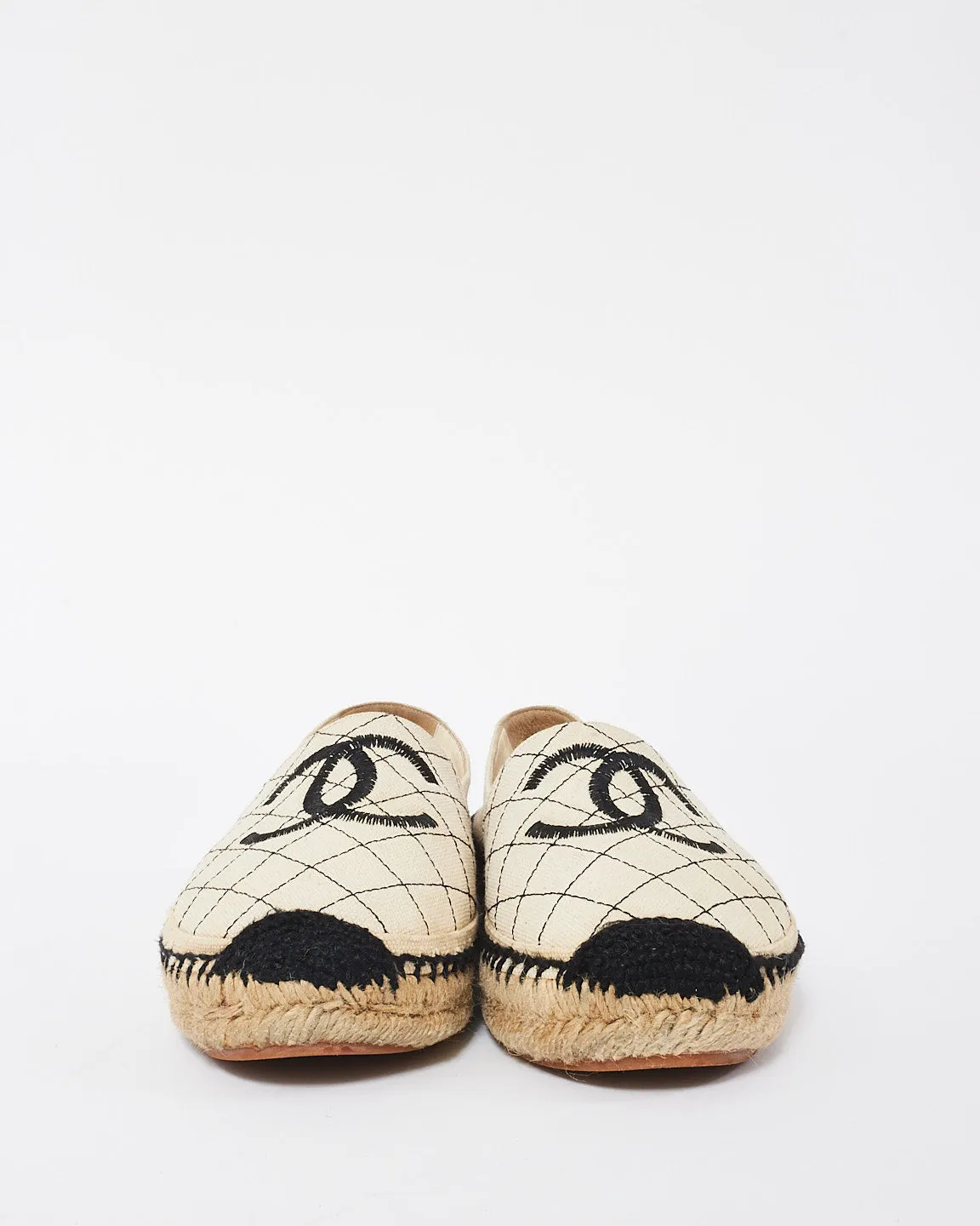 Chanel Off-White Canvas Biarritz CC Espadrille Flats - 37