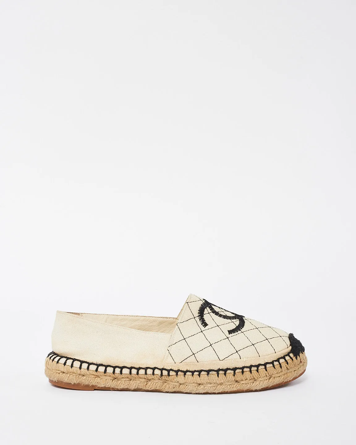 Chanel Off-White Canvas Biarritz CC Espadrille Flats - 37
