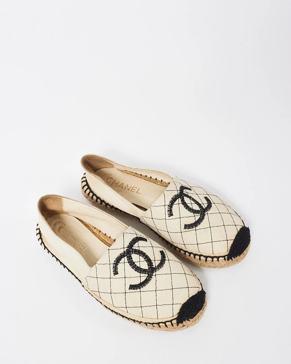 Chanel Off-White Canvas Biarritz CC Espadrille Flats - 37