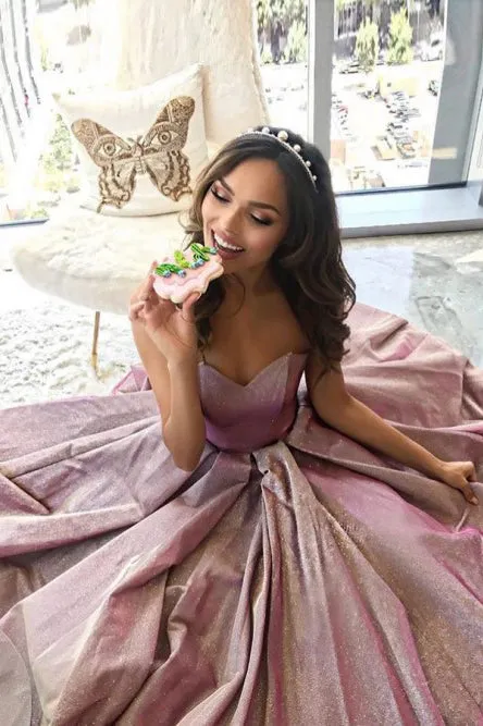 Cheap Prom Dresses A-Line Spaghetti Straps Backless Sweep Train Rose Pink Split Long Prom Dress OHC563