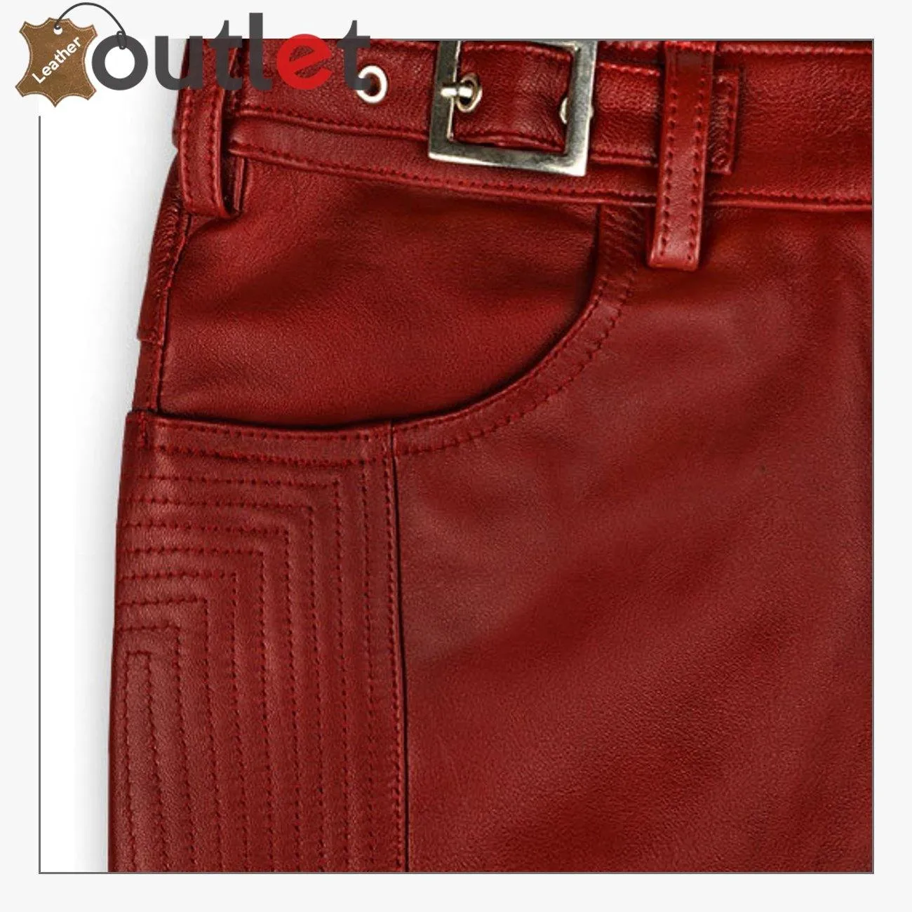 Cherry Red Zipper Leather Pants