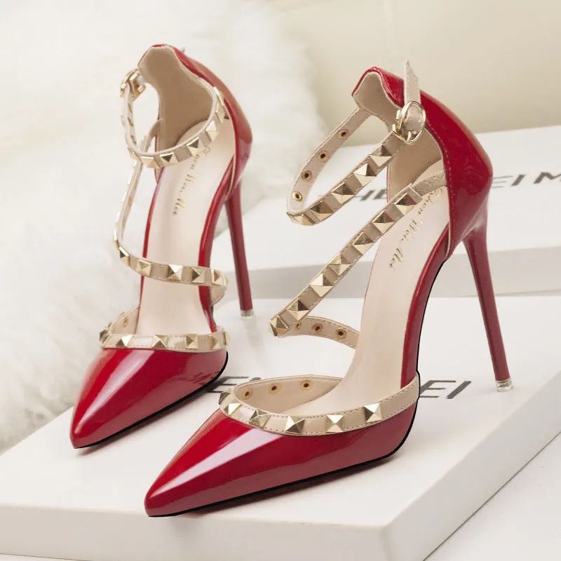 Chic Rivet Pointed High Heels