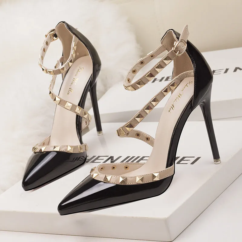 Chic Rivet Pointed High Heels