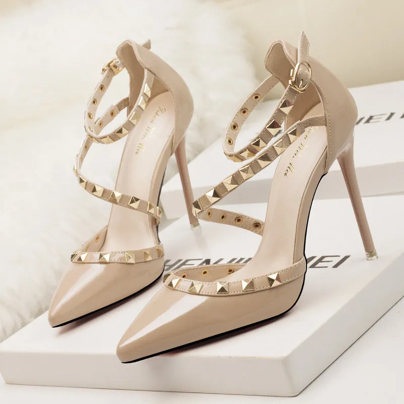 Chic Rivet Pointed High Heels
