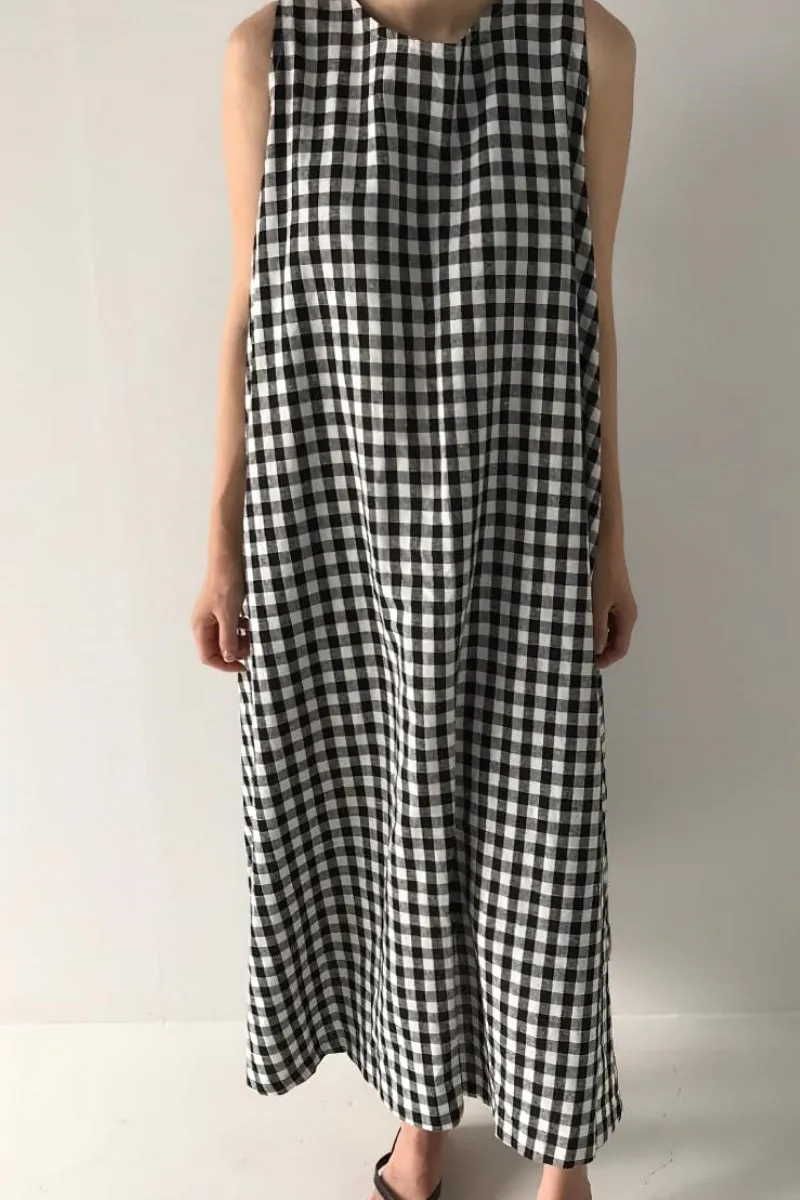 Chouyatou Women Summer Casual Sleeveless Plaid Gingham Tank Dress Beach Tunic Shift Cotton Midi Sun Dress