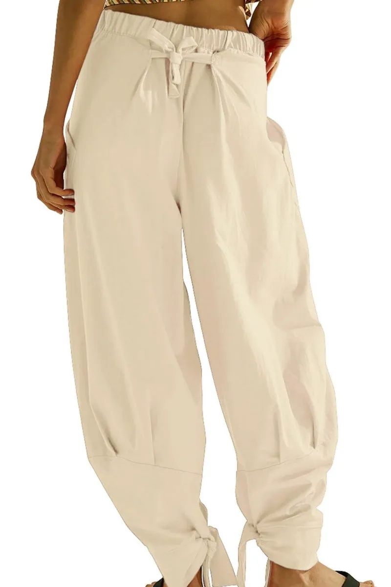 Chouyatou Women Tapered Wide Leg Lounge Pants Summer Harem Pants Elastic Waist Slacks Beach Baggy Pants Pockets