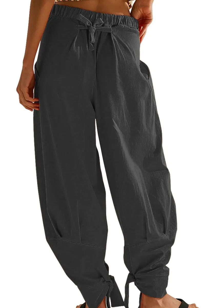 Chouyatou Women Tapered Wide Leg Lounge Pants Summer Harem Pants Elastic Waist Slacks Beach Baggy Pants Pockets