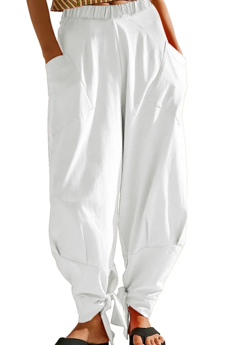 Chouyatou Women Tapered Wide Leg Lounge Pants Summer Harem Pants Elastic Waist Slacks Beach Baggy Pants Pockets