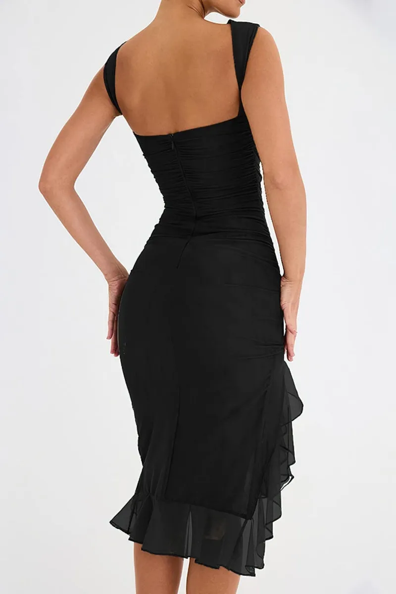 Chouyatou Women's Summer Sleeveless Backless Stretchy Bodycon Ruffled Y2K Tulle Tank Dress