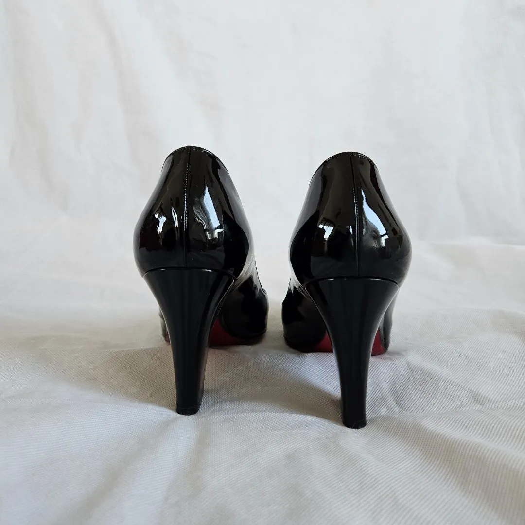Christian Louboutin black patent block heel pumps, 37.5