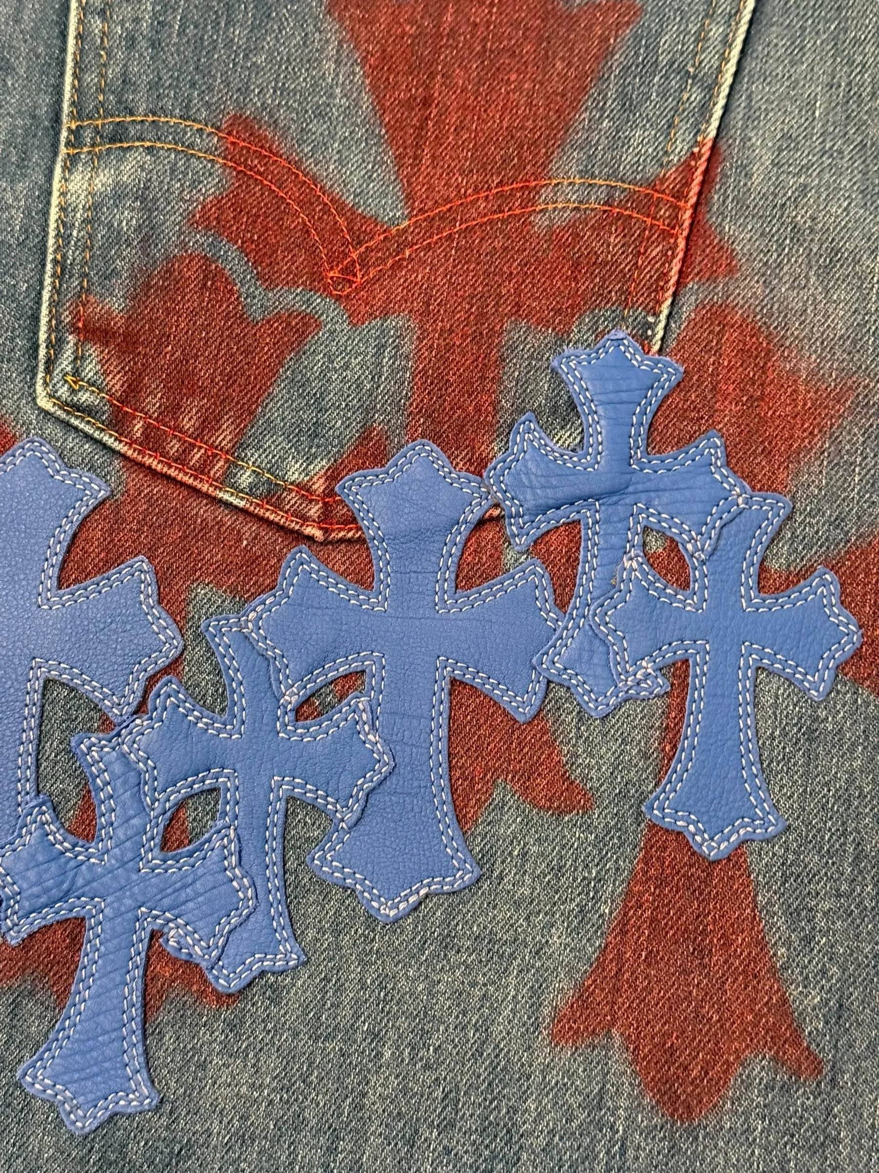 Chrome Hearts Levi's Blue Cross Patch Stencil Denim Jeans