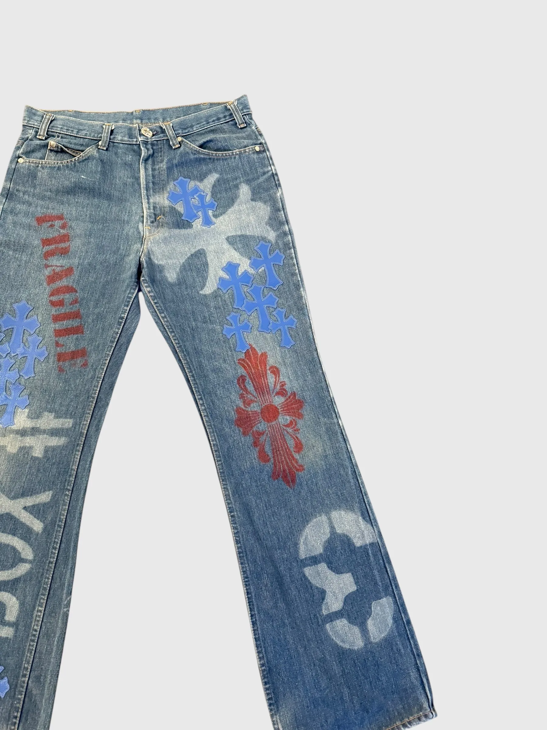Chrome Hearts Levi's Blue Cross Patch Stencil Denim Jeans