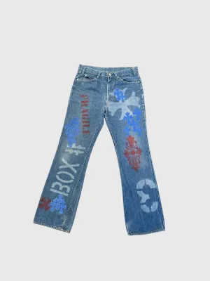 Chrome Hearts Levi's Blue Cross Patch Stencil Denim Jeans