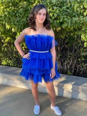 CLAIREMARIE STRAPLESS TIERED TULLE MINI DRESS