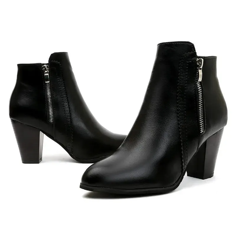 'Clara' Leather Block Heel Boots