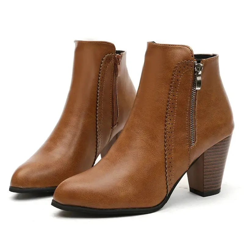 'Clara' Leather Block Heel Boots