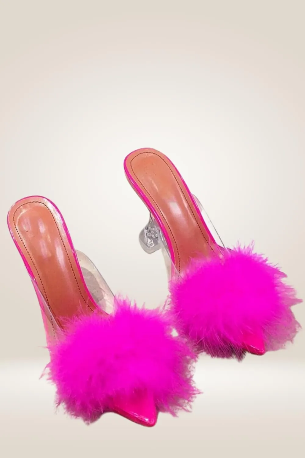 Clear Stiletto High Heel Pink Fur Sandals