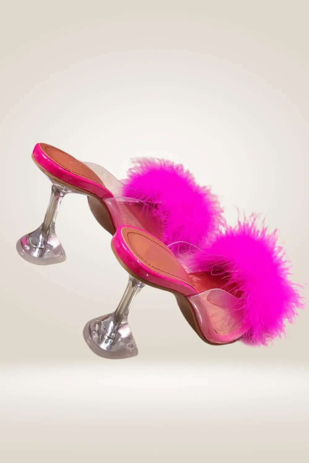 Clear Stiletto High Heel Pink Fur Sandals