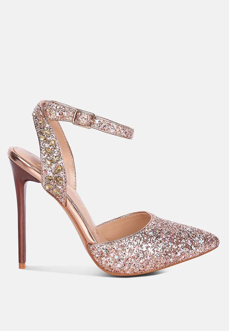 Cloriss Diamante Embellished Glitter High Heels By Ruw