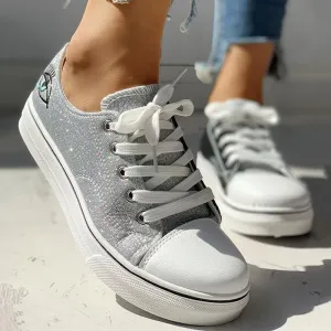 Colorblock Eyes Pattern Eyelet Lace-Up Casual Sneakers