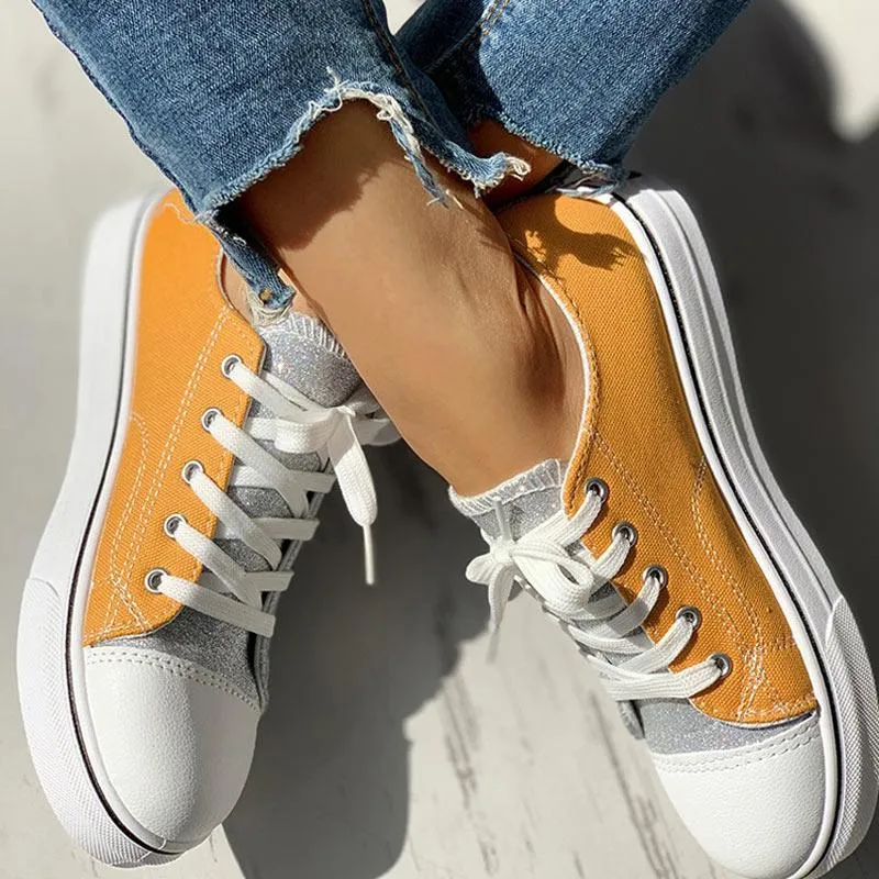Colorblock Eyes Pattern Eyelet Lace-Up Casual Sneakers