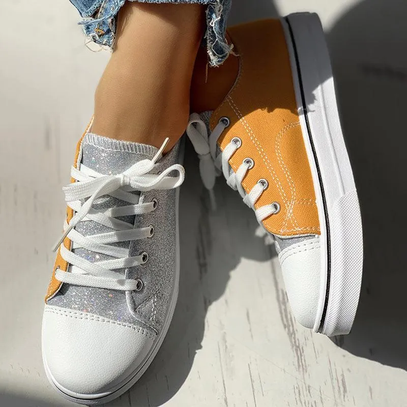 Colorblock Eyes Pattern Eyelet Lace-Up Casual Sneakers