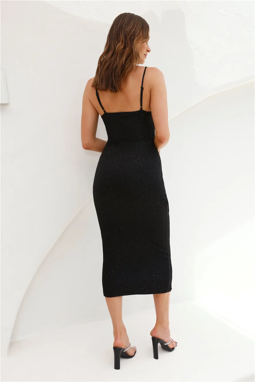 Confidence Spark Glitter Ribbed Maxi Dress Black