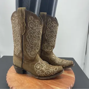 Corral teens Youth Embroidery &amp; gold glitter Overlay Boots T0135 Sz 4 western